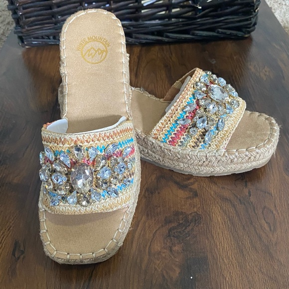 White Mountain Shoes - White Mountain Tan Embellished Espadrilles - New No Box